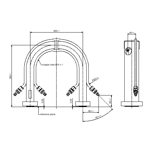 Rechteck-Hohlleiter E-Bogen 180° R 32 LIL Produktbild Front View L