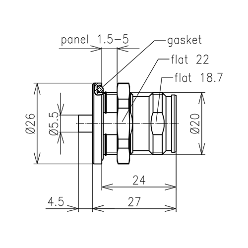 4.3-10 Buchse Einbau-Steckverbinder RG402/U Produktbild Side View L