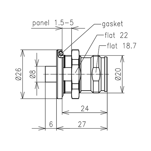 4.3-10 Buchse Einbau-Steckverbinder RG401/U Produktbild Side View L