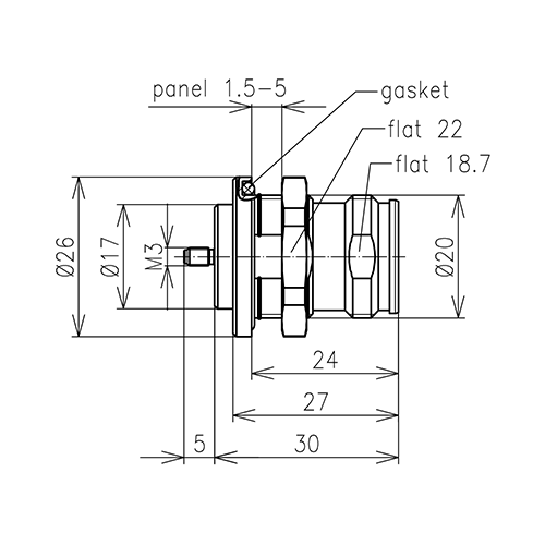 4.3-10 Buchse Einbau-Steckverbinder mit Außengewinde M3 Produktbild Side View L