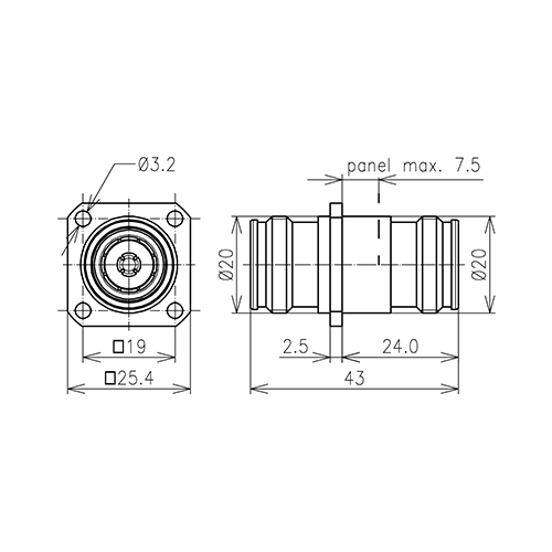 4.3-10 4-Loch-Gehäusebuchse auf 4.3-10 Buchse Adapter Produktbild Side View L