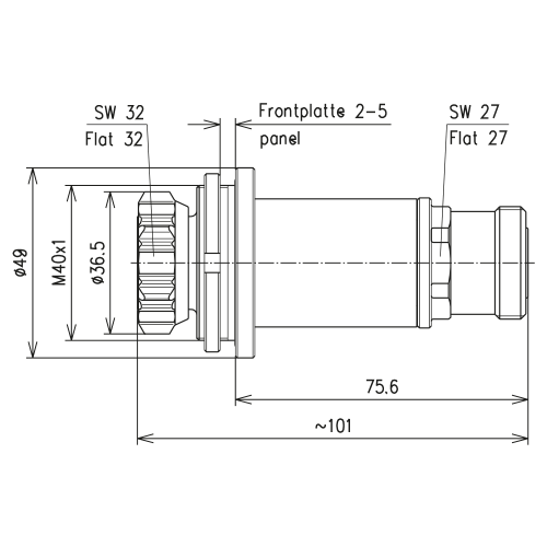 Überspannungsableiter 7-16 Stecker Einbausteckverbinder auf 7-16 Buchse 1700-3000 W 850-2700 MHz Lambda/4 Kurzschlussleitung Produktbild Side View L