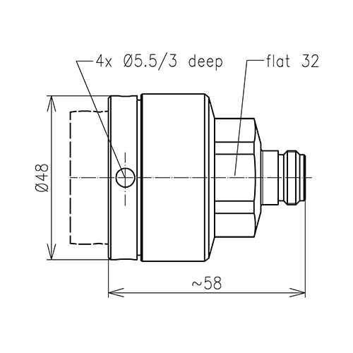 N Buchse Steckverbinder LF 1 1/4"-50 Spinner MultiFit® Produktbild Side View L