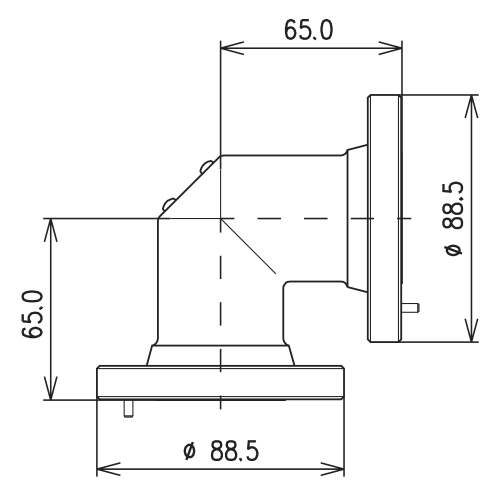 Koaxiale Rohrleitung 90° Winkel 1 5/8" EIA Produktbild Side View L