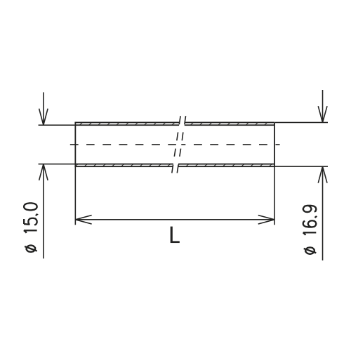 Koaxiale Rohrleitung Innenleiterrohr 2 m Kupfer 1 5/8" EIA / BT-D / BT / SMS-1 / SMS-2 Produktbild Side View L