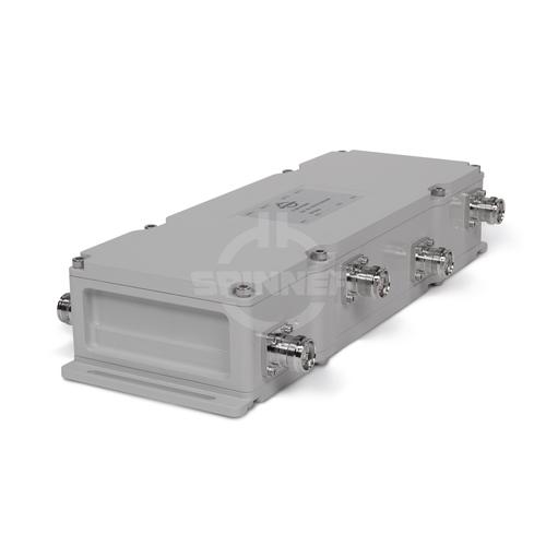 4 : 4 Hybrid combiner 350-2700 MHz 4.3-10 female DC port 1 to 8, 2 to 6, 3 to 7, 4 to 5 product photo Front View L