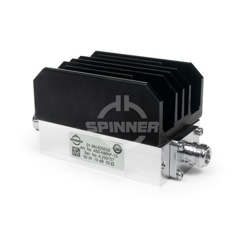 50 W 40 dB attenuator DC-6 GHz N male to N female product photo Front View L