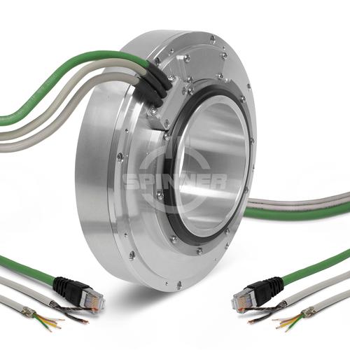 Contactless data rotary joint 1x 100BASE-TX real-time full-duplex with power slip ring inner diameter 100 mm product photo Front View L