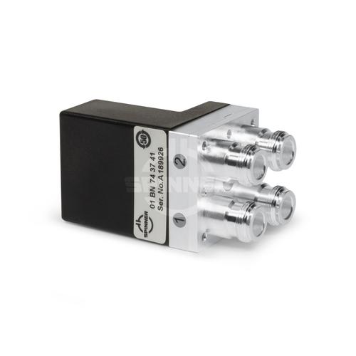 Coaxial 2-way switch (DPDT) 300 W DC-2 GHz 24 VDC N female in line product photo Front View L