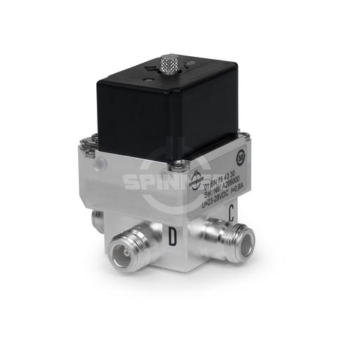 Coaxial 2-way switch (DPDT) 790 W DC-5 GHz 28 VDC N female latching product photo Front View L