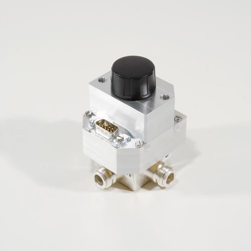 Coaxial 2-way switch (DPDT) 300 W DC-2 GHz 24 VDC manual operation N female in line product photo Front View L