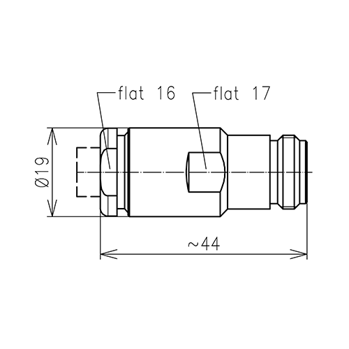 N female connector RG214 RG213 clamped product photo Side View L