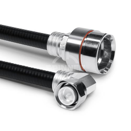 Coaxial jumper cable assembly SF 1/2"-50-CPR-LF 7/8"-50-CPR cable clamp 4.3-10 male right angle screw LF 7/8" (50 Ω) 1 m product photo Front View L