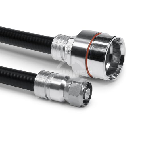 Coaxial jumper cable assembly SF 1/2"-50-PE-LF 7/8"-50-PE cable clamp N male LF 7/8" (50 Ω) 1 m product photo Front View L