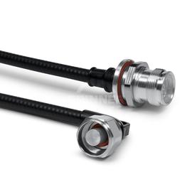 Coaxial jumper cable assembly SF 1/4"-50-FR 4.3-10 female bulkhead mounting N male right angle 0.7 m product photo