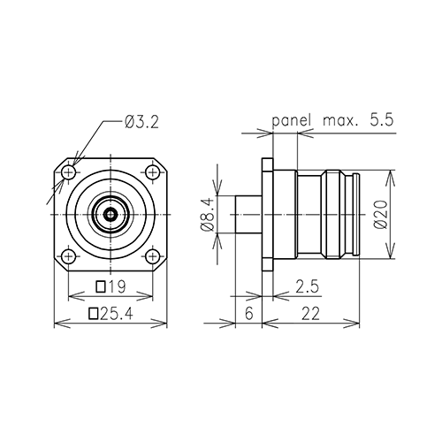 4.3-10 enchufe conector panel de montaje 4 hoyos RG401/U Imagen del producto Side View L