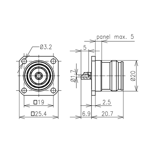 4.3-10 enchufe conector de montaje 4 hoyos con agujero de soldadura Imagen del producto Side View L