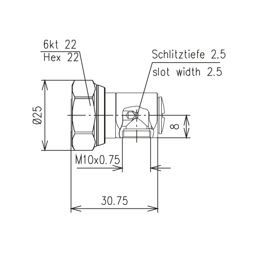 4.1-9.5 clavija conector rosca exterior M10 x 0.75 Imagen del producto Side View L