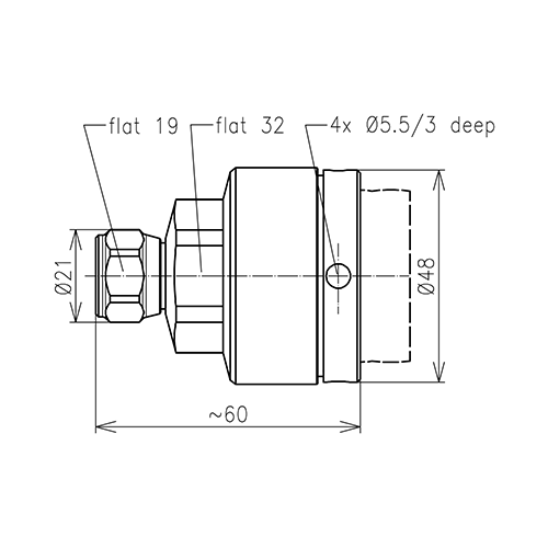 N clavija conector LF 1 1/4"-50 Spinner MultiFit® Imagen del producto Side View L