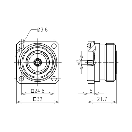 7-16 enchufe conector de montaje 4 hoyos con rosca exterior M3 Imagen del producto Side View L