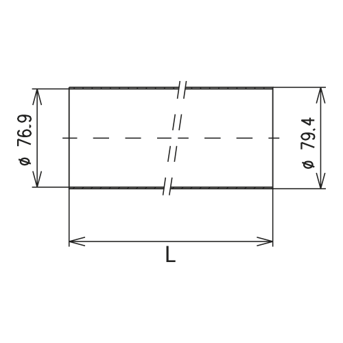 Conductor exterior de línia rígida coaxial de cobre 2 m 3 1/8" EIA Imagen del producto Side View L