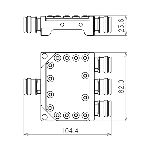 Répartiteur de puissance coaxial 3-voies 300 W 694-2700 MHz 4.3-10 jack Image du produit   Side View L