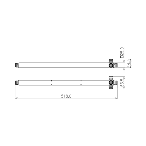 Répartiteur de puissance coaxial 4-voies 400 W 350-3800 MHz 4.3-10 jack Image du produit   Side View L