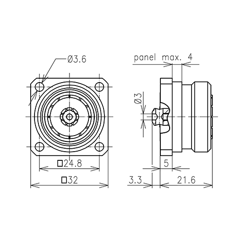 7-16 jack panneau de montage 4 trous connecteur avec trou de soudure Image du produit   Side View L